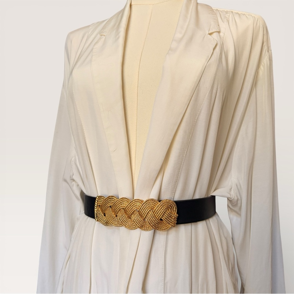 Vintage 80s Carlisle Leather Belt Accessocraft Buckle Gold Glam Statement Belt - Picture 2 of 10